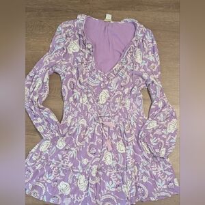 House of Harlow 1960 lavender paisley floral print dress with a smocked Waist